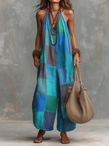 Oriana | Damen Halter Wide-Leg Jumpsuit – Blau