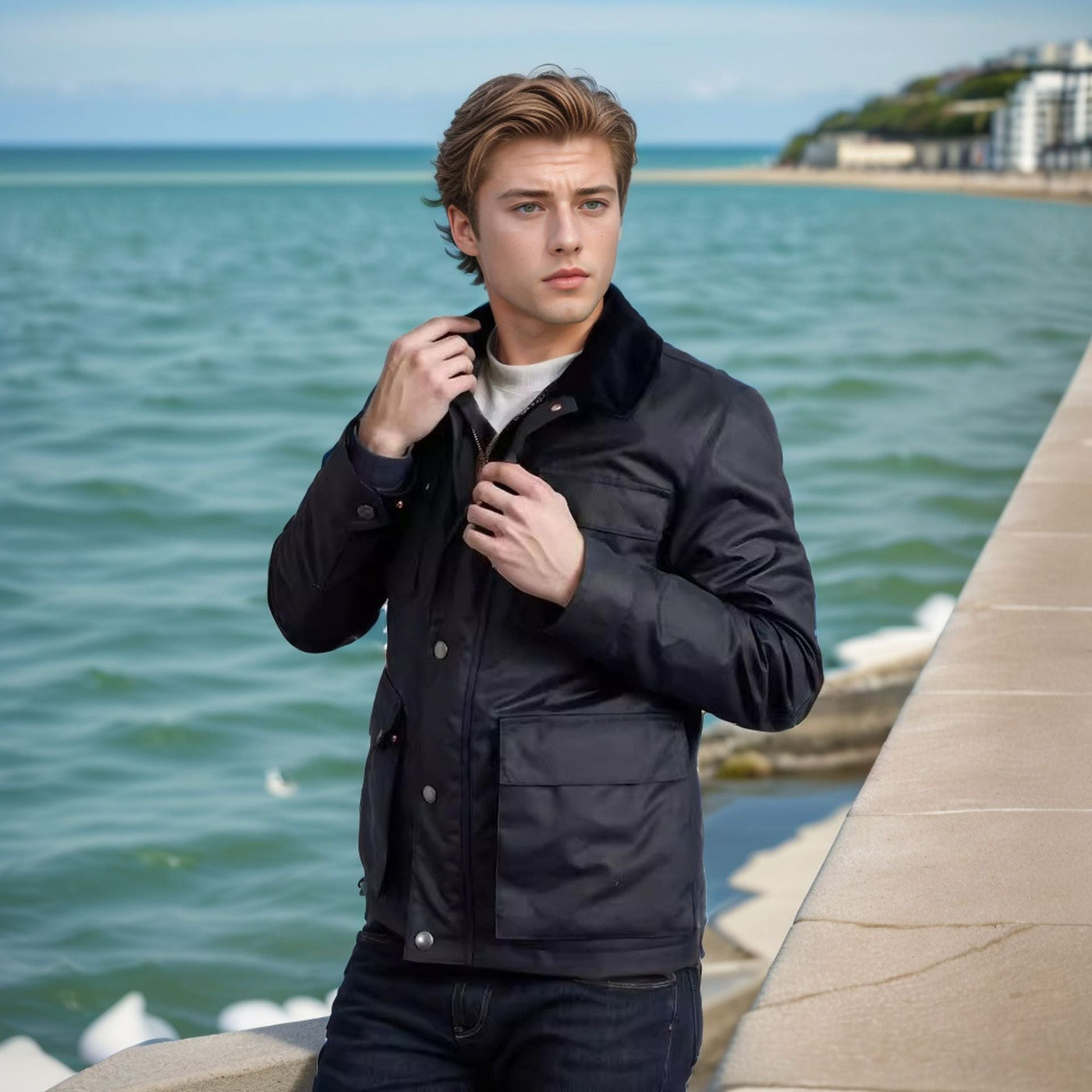 Herren wasserdichte Utilityjacke mit praktischem Stehkragen Aliams