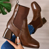 Damen Schlupf-Stiefeletten mit Blockabsatz und Strickschaft – Braun