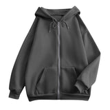 Damen weite Kapuzenjacke mit Reißverschluss, Kängurutaschen und Rippbündchen – Dunkelgrau