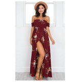 Damen Maxikleid mit schulterfreiem Design und floralen Mustern Drune – Dunkelblau