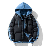 Herren wattierter Parka mit innenliegendem Hoodie und Zwei-Wege-Reißverschluss – Schwarz