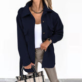 Damen nan oversized Hemdjacke aus Wollmischung mit aufgesetzten Pattentaschen Drune – Marineblau