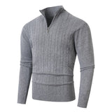 Herren Pullover mit Kabelstrickmuster und Stehkragen – Dunkelgrau
