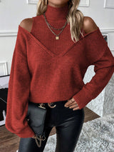 Bettina | Damen Off-Shoulder Rollkragenpullover Aus Strick – Rot