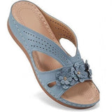 Damen Bequeme Fußbett Sandalen Mit Blumen Design – Orthopädischer Sommerkomfort – Himmelblau