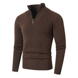 Herren Pullover mit Kabelstrickmuster und Stehkragen – Kaffee Braun