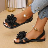 Damen Elegante Sandalen Mit Floralen Applikationen – Stilvolle Sommerschuhe – Schwarz