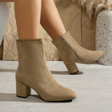 Damen Stiefeletten mit Blockabsatz und Reißverschluss – Khaki