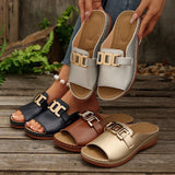 Damen Slip-On Keilabsatz Sandalen Mit Schnalle – Bequeme Plateauschuhe – Silber