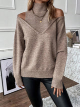 Bettina | Damen Off-Shoulder Rollkragenpullover Aus Strick – Khaki