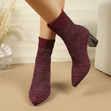 Damen Strumpfstiefeletten mit Blockabsatz und Rippstruktur – Weinrot