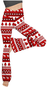 Damen nan taillenhohe Yogahose mit überkreuztem Bund und ausgestelltem Saum mit Schlitz Drune – Weihnachtsrot