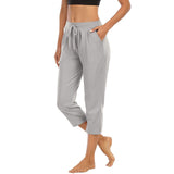 Damen nan lässige Jogginghose mit hoher Taille, Kordelzug und praktischen Seitentaschen Drune – 7/8-Hose Hellgrau