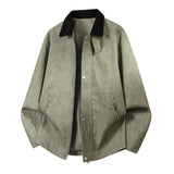 Herren Oversize-Harringtonjacke mit Cordkragen und Zwei-Wege-Reißverschluss – Khaki