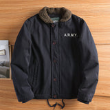 Herren Canvasjacke mit Teddykragen, Isolierfütterung und Kordelzug – Dunkelblau