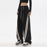 Damen nan weite Jogginghose mit hoher Taille und Jeansstoffeinsätzen sowie Seitenstreifen Drune – 20988 Schwarz