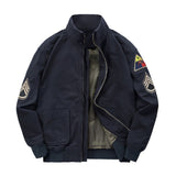 Herren Bomberjacke im Militärstil mit Patches und verdecktem Reißverschluss – Dunkelblau