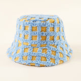 Damen Bucket-Hut mit Karomuster – Grau-blau