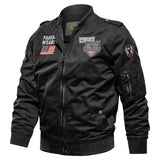 Herren Langarm Bomberjacke mit Knöpfen und Taschen – Schwarz