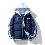 Herren wattierter Parka mit innenliegendem Hoodie und Zwei-Wege-Reißverschluss – Dunkelblau