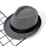 Damen Fedora-Hut mit gestreiftem Muster und Samtband – Grau