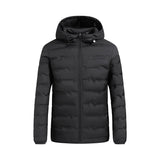 Herren ultraleichte Steppjacke mit Kapuze und Windschutzleiste – Schwarz
