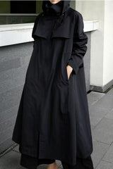 Damen Oversize-Mantel in Maxilänge mit Kapuze und Cape-Passe – Schwarz