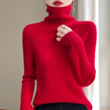 Damen Slim Fit Rollkragenpullover – Kirschrot