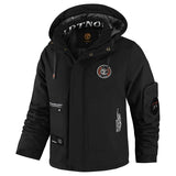 Herren wattierte Wind- und Wetterjacke mit Kapuze und Utility-Taschen – Schwarz
