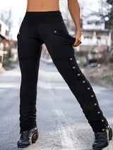 Damen Sportliche Premium-Hose mit praktischen Seitentaschen und Druckknopfdetails Drune – Schwarz