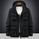 Herren Fieldjacke mit Kapuze und Multifunktionstaschen – Schwarz