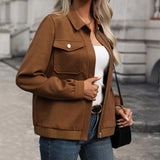 Anna | Damen Langarmjacke mit Brusttaschen – Kaffee Braun