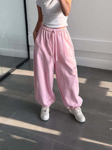 Damen Bequeme Weite Hose Mit Elastischem Bund – Locker Geschnittene Hose – Rosa