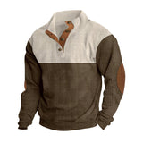 Herren nan strukturiertes Rugby-Pullover mit Stehkragen, Knopfleiste und Leder-Ellenbogenpatches Drune – Apricot + Braun