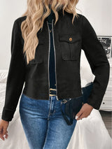Damen Kurzjacke mit Pattentaschen und Reißverschluss – Schwarz