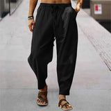 Herren nan entspannte Harem-Loungehose aus Leinenmix mit weitem Bein, elastischem Bund, Kordelzug und seitlichen Eingrifftaschen Drune – Schwarz