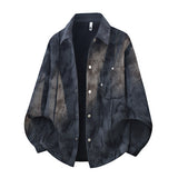 Herren Oversize-Cord-Workshirt im Batik-Look mit Druckknopfleiste – Schwarz - Burnout-Optik