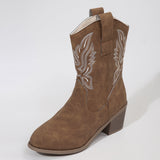 Damen Western Stiefelette mit Blockabsatz – Dunkelbraun