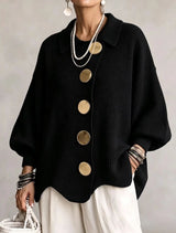 Damen Langarm-Strickjacke mit Knöpfen – Schwarz