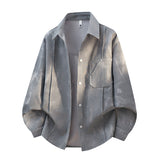Herren Oversize-Cord-Workshirt im Batik-Look mit Druckknopfleiste – Meliertgrau