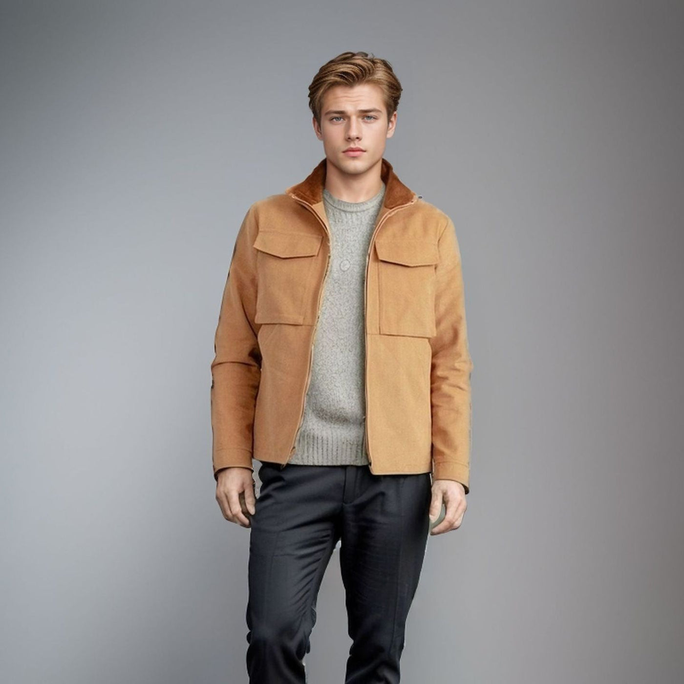 Herren elegante Arbeitsjacke mit praktischen Taschen und modernem Stehkragen Aliams