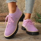 Damen Schnür Mesh Sneaker – Atmungsaktive Laufschuhe Mit Grip Sohle – Violett