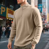 Herren nan urbaner Halbzip-Pullover mit feiner Quadratstruktur und hohem Stehkragen Drune – Khaki
