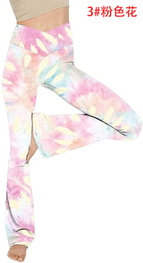 Damen nan taillenhohe Yogahose mit überkreuztem Bund und ausgestelltem Saum mit Schlitz Drune – Tie-Dye Rosa