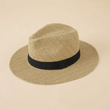 Damen Strand-Fedora-Hut mit breiter Krempe und Band – Bildfarbe