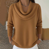 Mirelia - Drapierter Pullover mit Wasserfallkragen – Braun