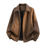 Herren Oversize-Fieldjacke aus Kunstleder mit verdecktem Reißverschluss – Kaffeebraun