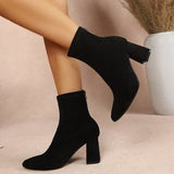 Damen Stiefeletten mit Blockabsatz und weichem Innenfutter – Schwarz