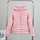 Damen leichte Hybrid-Steppjacke mit Kapuze und elastischen Ärmelpaneelen – Rosa